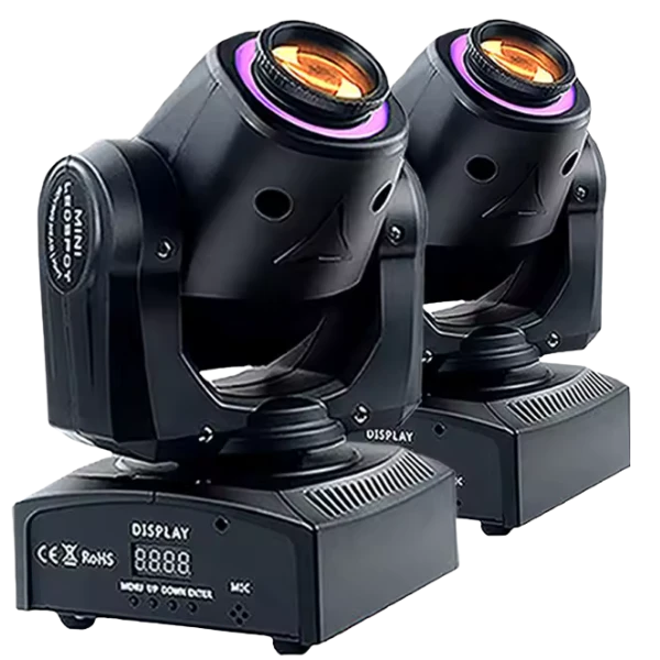 Pair of narrow beam mini moving head lights for hire in Sydney
